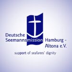 Logo der Deutschen Seemannsmission Hamburg - Altona e.V. Subtext: "support of seafarers' dignity" - port ist fett gedruckt