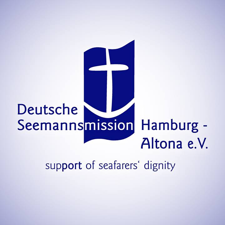 Logo der Deutschen Seemannsmission Hamburg - Altona e.V. 

Subtext: "support of seafarers' dignity" - port ist fett gedruckt